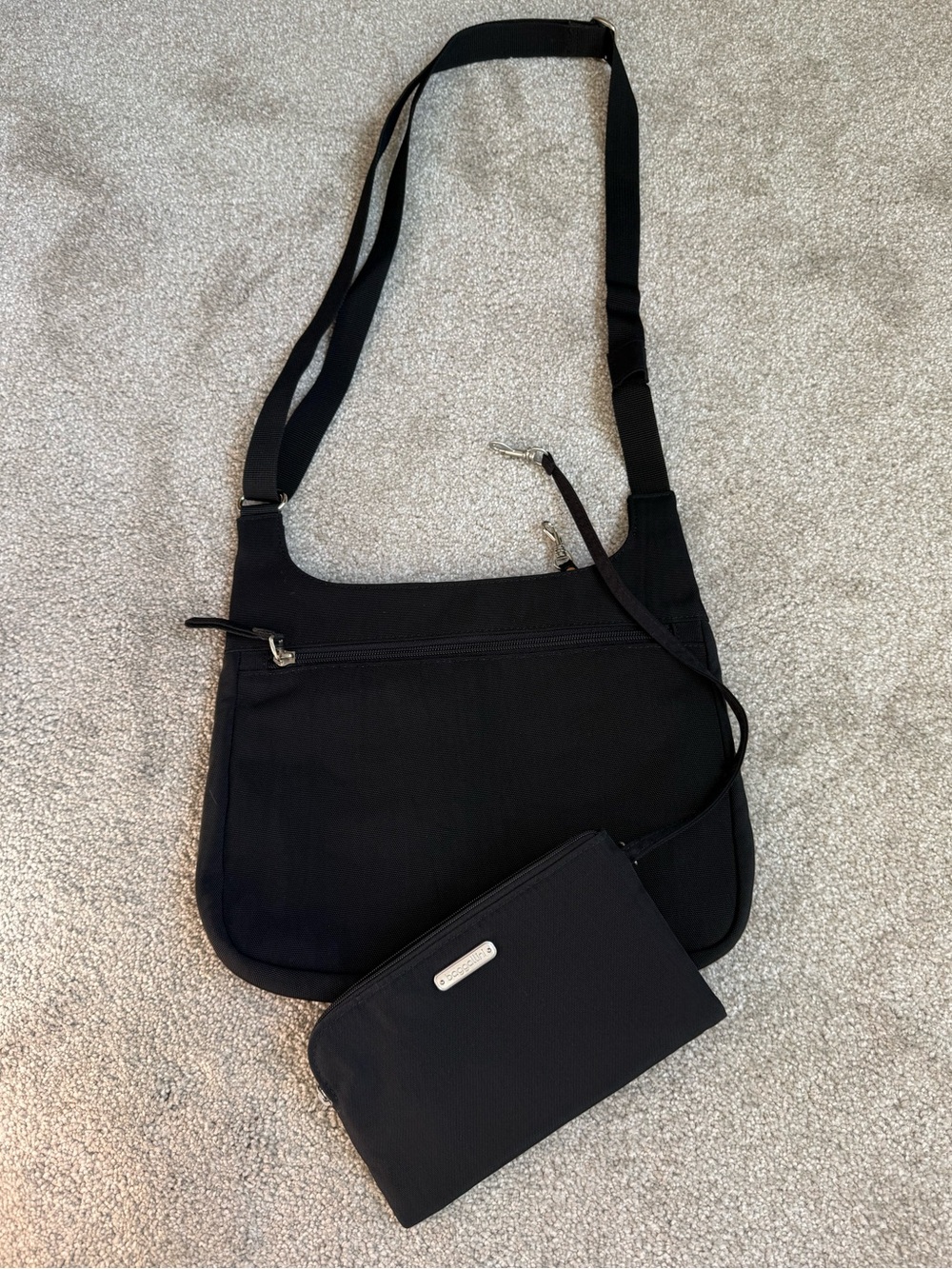 Baggallini Black Nylon Crossbody Travel Bag + Matching Wristlet | Lightweight |